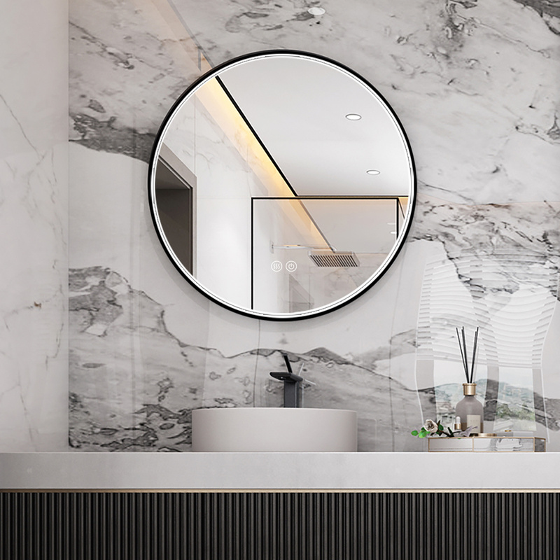 Lustro podświetlane LED 70 cm okrągłe H-2051B z czarną ramą