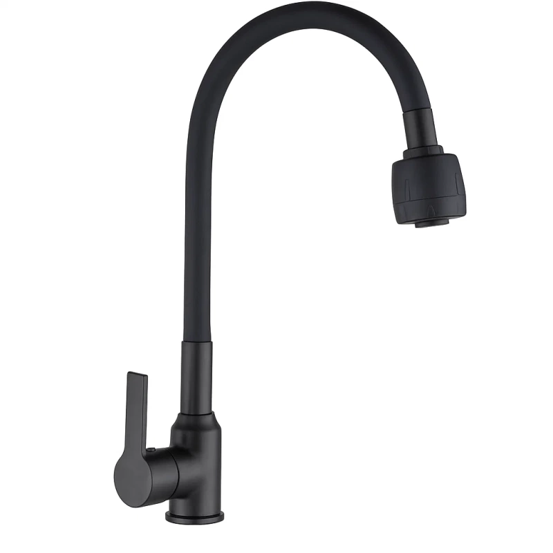 Bateria kuchenna czarna matowa ARCO – kran kuchenny z elastyczną wylewką, obrotowa 360°, 2 strumienie, perlator ECO