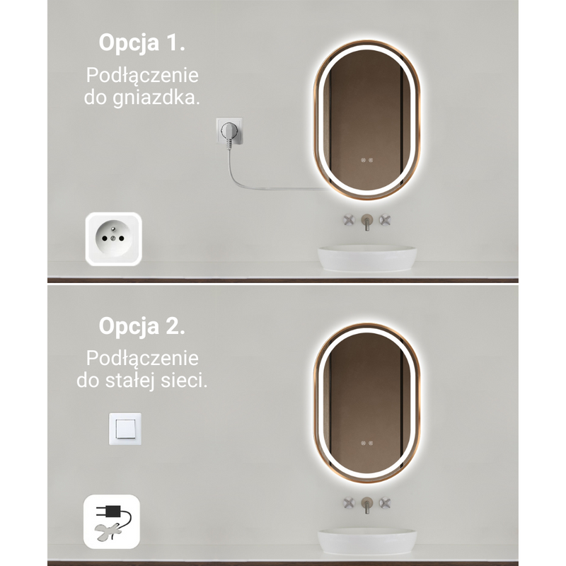 Lustro podświetlane LED 50x75 cm owalne w złotej ramie J3320RG