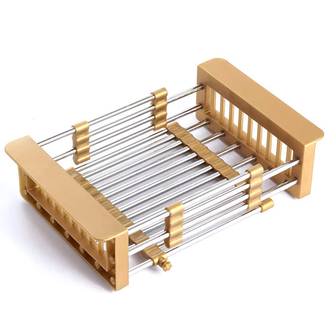 Koszyk teleskopowy do zlewozmywaka wkładka ociekowa na naczynia uniwersalny złoty