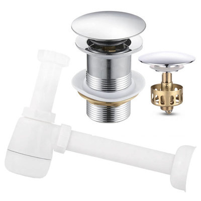 Zestaw syfon umywalkowy + korek do umywalki bez przelewu z sitkiem