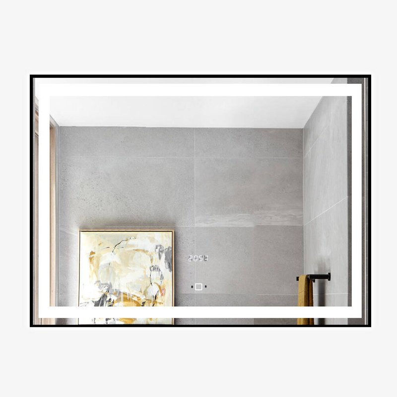 Lustro podświetlane LED 80x60 cm prostokątne w czarnej ramie + zegar J30