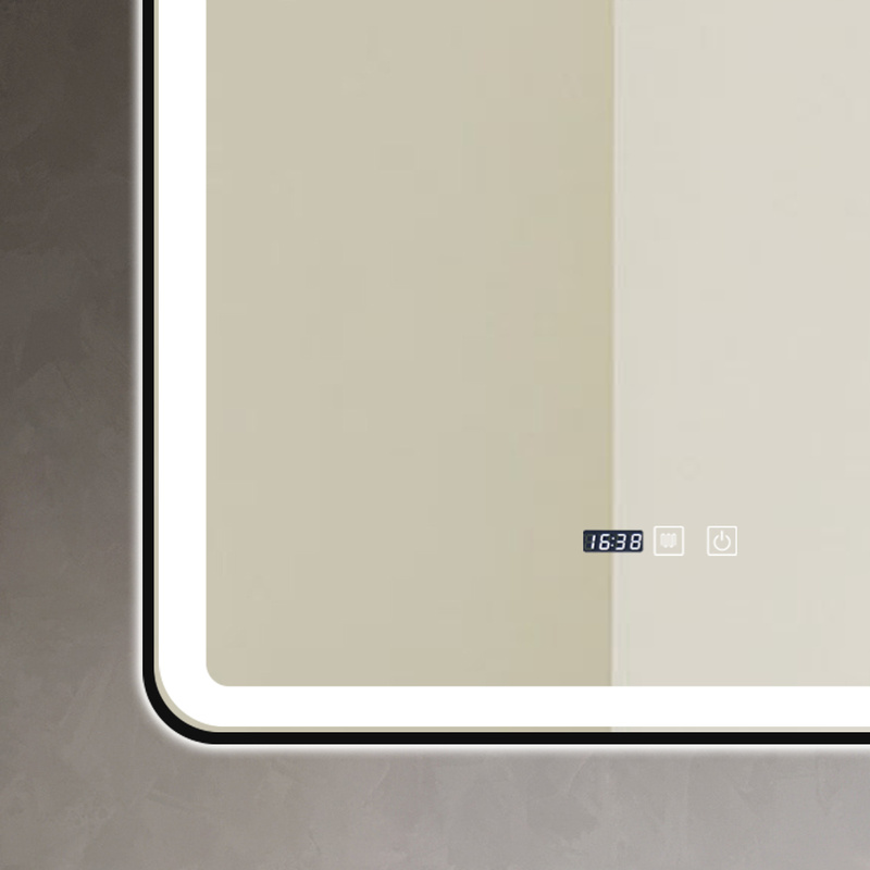 Lustro podświetlane LED 60x90 cm prostokątne J136 w czarnej ramie + zegar