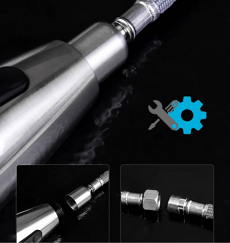 Wąż nylonowy do baterii kuchennej z obrotową końcówką szary