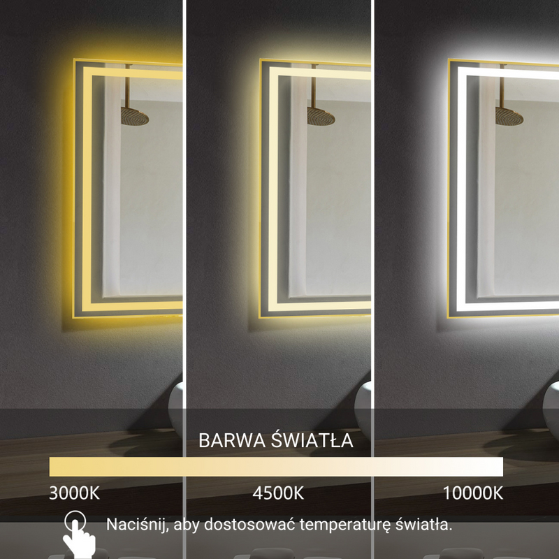 Lustro podświetlane LED 80x120 cm prostokątne w złotej ramie + zegar J147