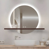 Lustro z półką podświetlane LED 60 cm okrągłe z półką drewnianą J490