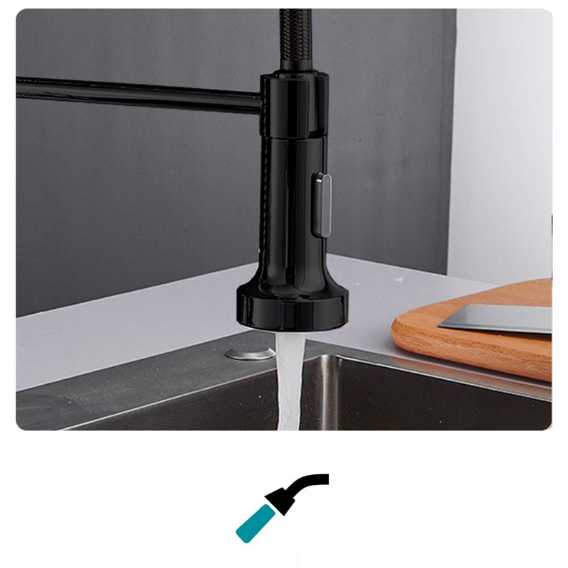 Bateria kuchenna z wyciąganą wylewką czarna z połyskiem KING