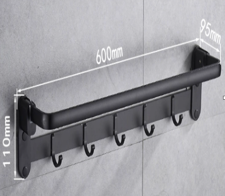 Wieszak łazienkowy ścienny na ręczniki czarny T58-6