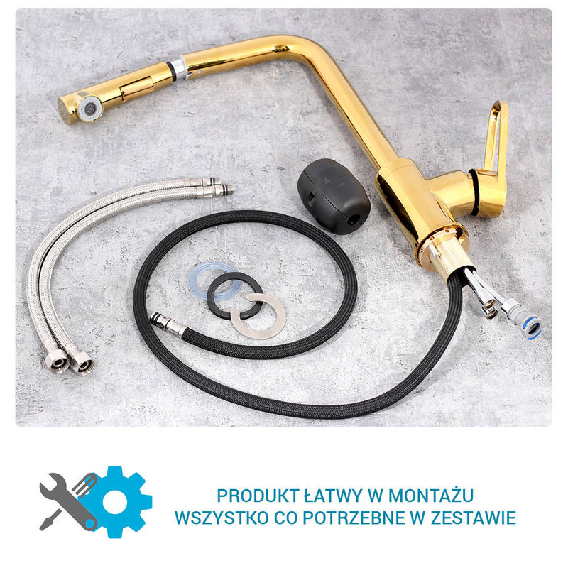 Bateria kuchenna złota z wyciąganą wylewką GAJA