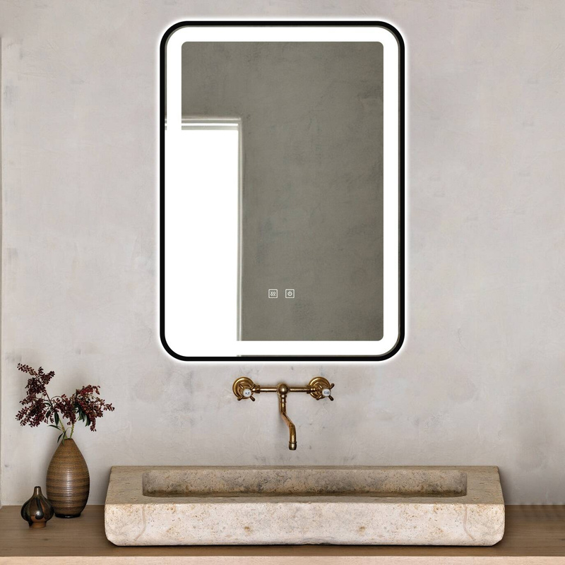 Lustro podświetlane LED 50x70 cm prostokątne J35 w czarnej ramie