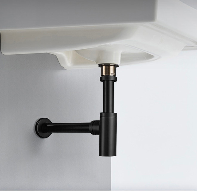 Syfon umywalkowy i korek Clack-Clack z przelewem czarny