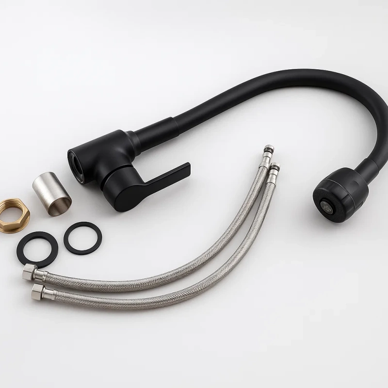 Bateria kuchenna czarna matowa ARCO – kran kuchenny z elastyczną wylewką, obrotowa 360°, 2 strumienie, perlator ECO