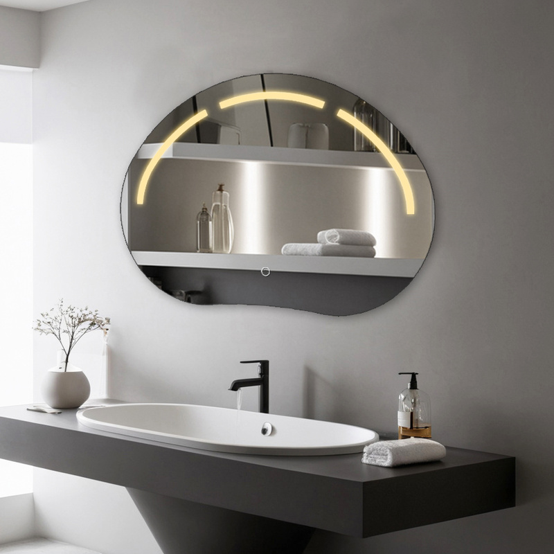 Lustro podświetlane LED asymetryczne dekoracyjne 70x50 cm nieregularne H-3071