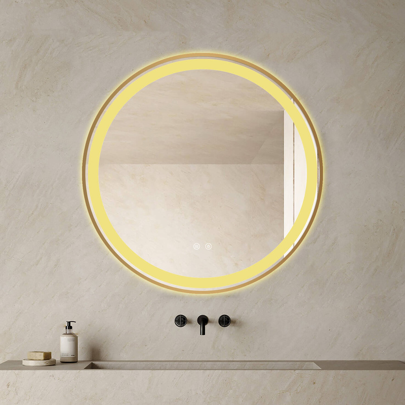 Lustro łazienkowe podświetlane LED 60 cm okrągłe J06 ze złotą ramą