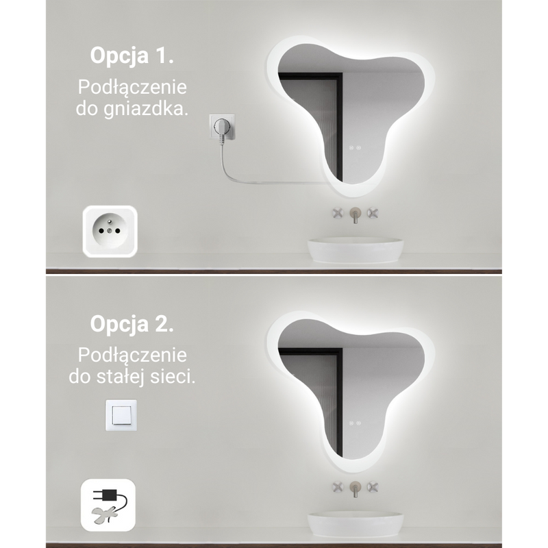 Lustro podświetlane LED asymetryczne dekoracyjne 80x77 cm nieregularne J3055