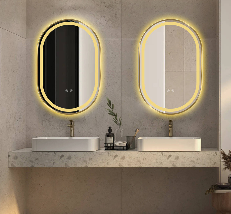 Lustro podświetlane LED 50x75 cm owalne w złotej ramie J3320G