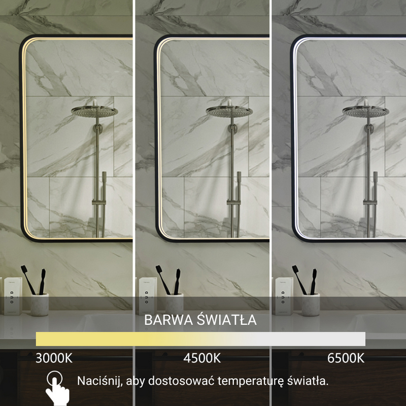 Lustro podświetlane LED 80x60 prostokątne w czarnej ramie H-1422 powiększające