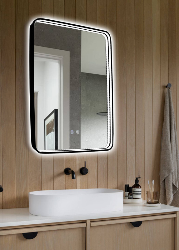 Lustro łazienkowe podświetlane LED 60x80 cm prostokątne w czarnej ramie 1068B