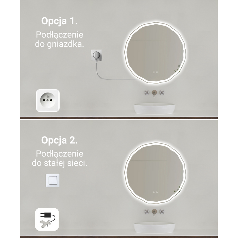 Lustro podświetlane LED 70 cm okrągłe nieregularne H-3002