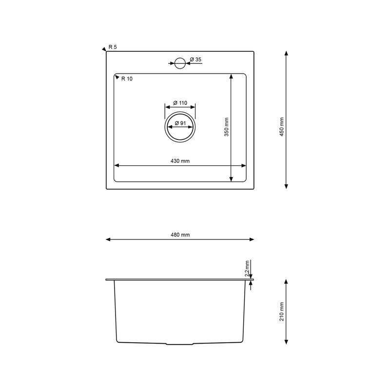 Zlewozmywak stalowy 48x45 inox + syfon GRATIS