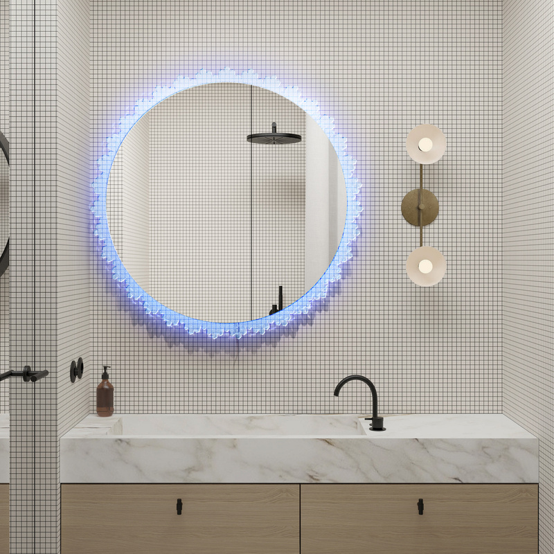 Lustro podświetlane LED 70 cm okrągłe H-2061 z ozdobną podświetlaną ramą RGB