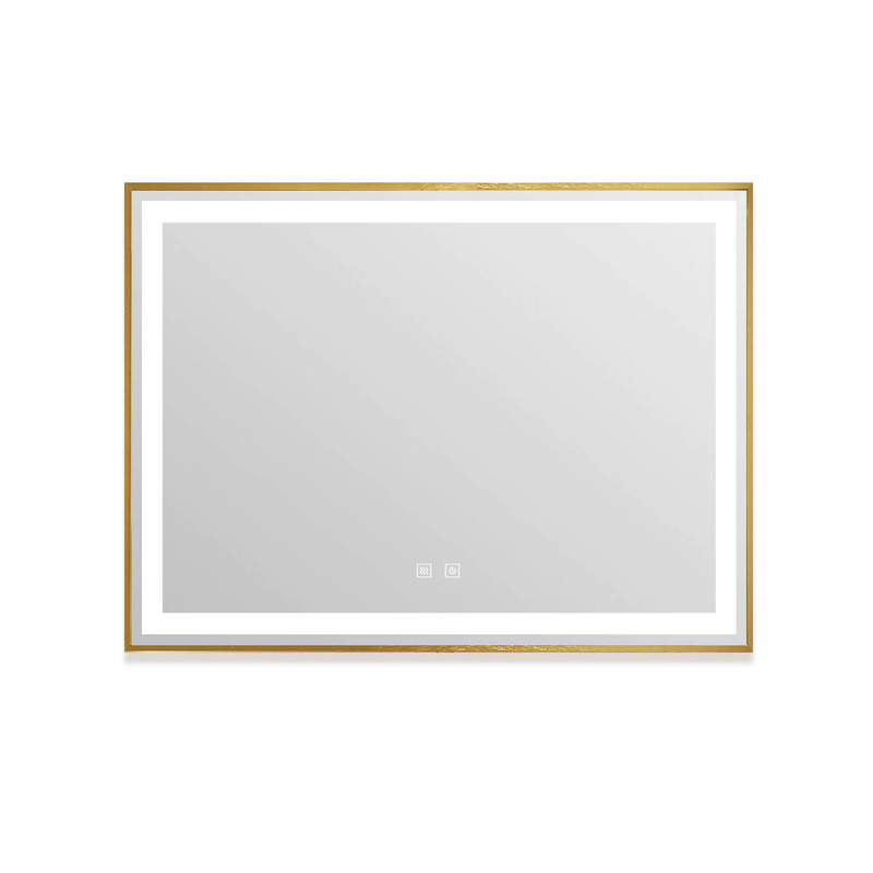 Lustro podświetlane LED 80x60 cm prostokątne w złotej ramie J127