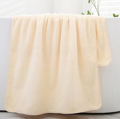 Ręcznik kąpielowy żółty w paski z mikrofibry 70x140 szybkoschnący