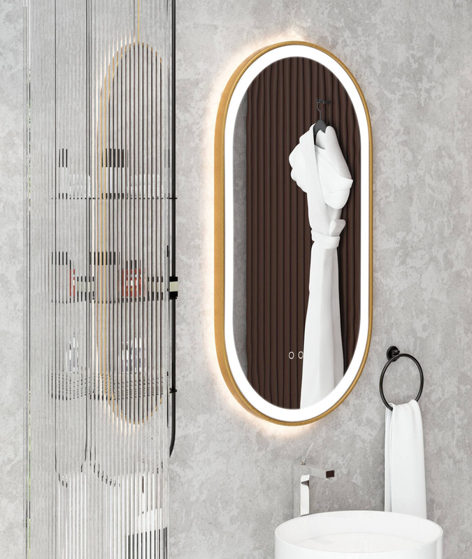 Lustro podświetlane LED 50x75 cm owalne w złotej ramie J3320G