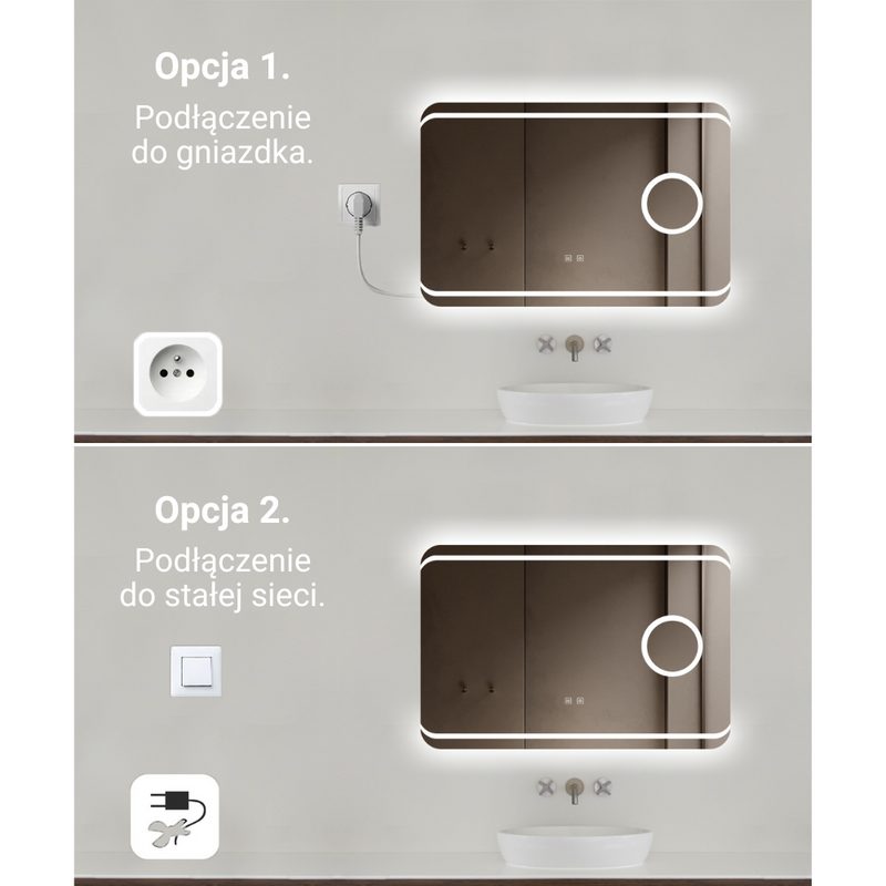 Lustro łazienkowe podświetlane LED 90x60 prostokątne powiększające J141