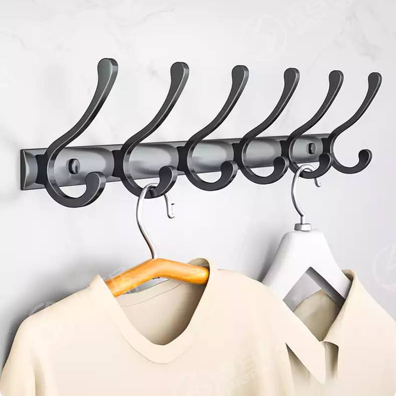 Wieszak łazienkowy FLOW czarny matowy 6-uchwytowy