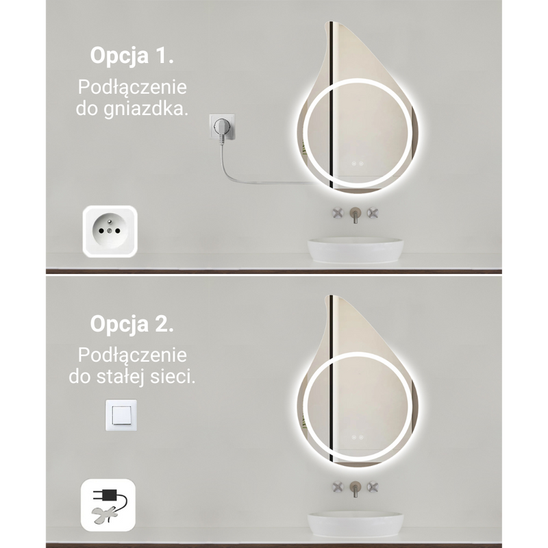 Lustro podświetlane LED dekoracyjne asymetryczne 60x85 cm w kształcie kropli łezki J3010