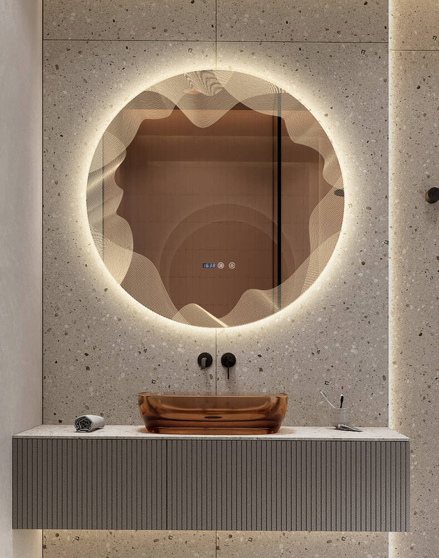 Lustro podświetlane LED dekoracyjne 80 cm okrągłe + zegar J177
