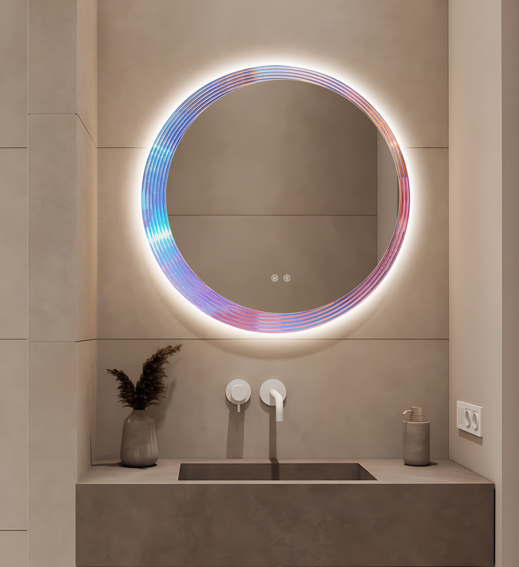 Lustro podświetlane LED 70 cm okrągłe H-2055 z wielokolorową ramą