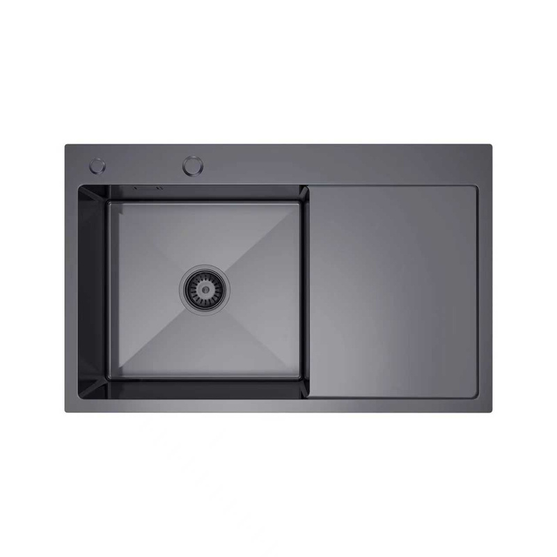 Zlewozmywak stalowy z ociekaczem po prawej stronie 78x49 czarny + syfon GRATIS