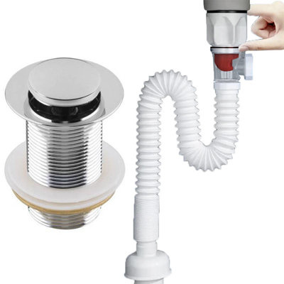 Syfon elastyczny i korek do umywalki bez przelewu