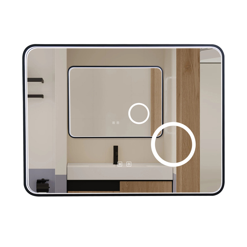 Lustro podświetlane LED 80x60 prostokątne w czarnej ramie H-1422 powiększające