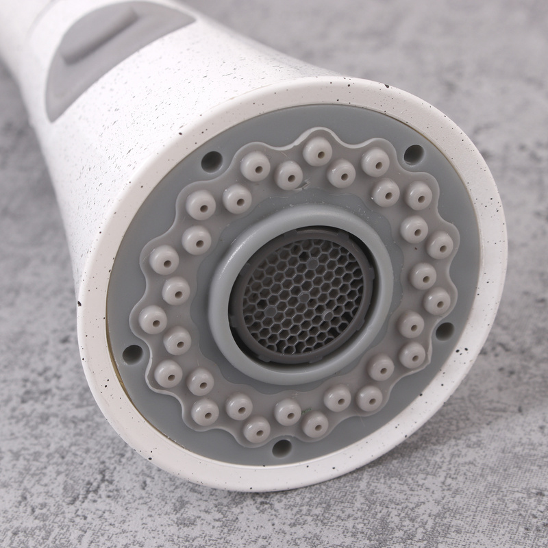 Biała bateria kuchenna z wyciąganą wylewką kran TUBO WHITE DOTS