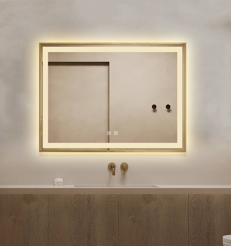 Lustro podświetlane LED 80x60 cm prostokątne w złotej ramie J127