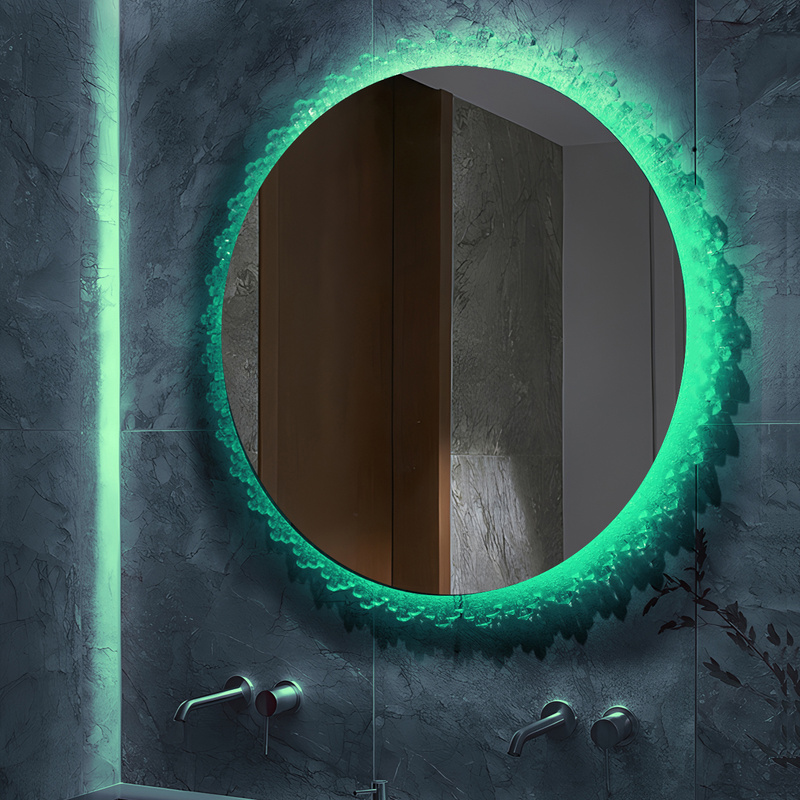 Lustro podświetlane LED 70 cm okrągłe H-2061 z ozdobną podświetlaną ramą RGB