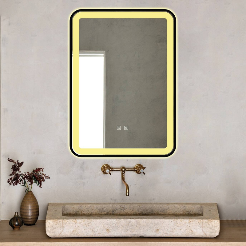 Lustro podświetlane LED 50x70 cm prostokątne J35 w czarnej ramie