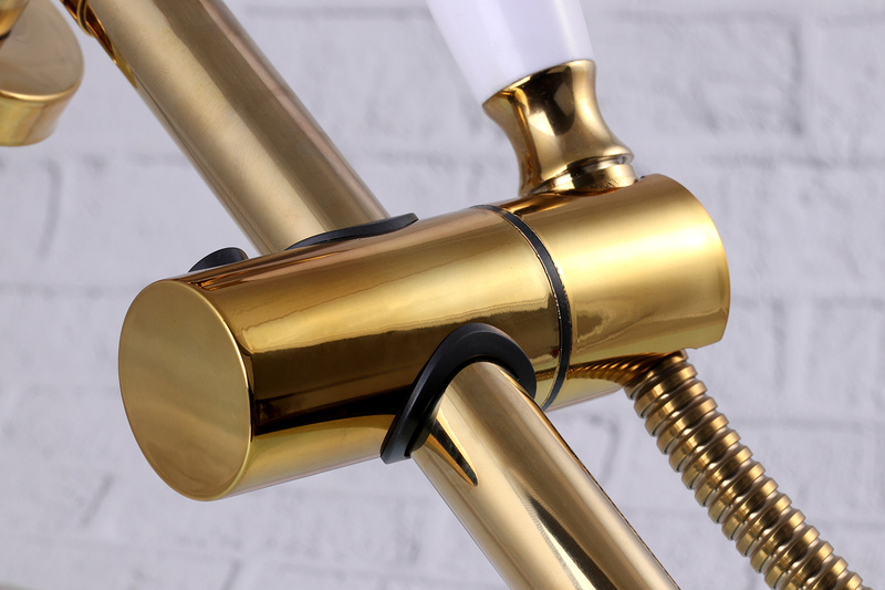 Zestaw złota bateria wannowa z deszczownicą AMBRO