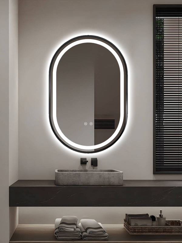Lustro podświetlane LED 50x75 cm owalne w czarnej ramie J3320B