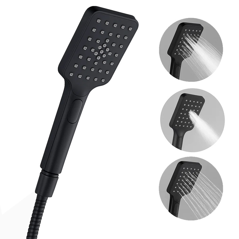 Słuchawka prysznicowa 3-funkcyjna – czarny mat, prostokątna, system antykamień