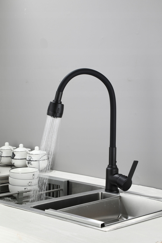 Bateria kuchenna czarna matowa ARCO – kran kuchenny z elastyczną wylewką, obrotowa 360°, 2 strumienie, perlator ECO