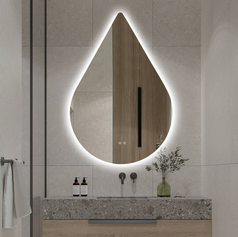 Lustro łazienkowe podświetlane LED asymetryczne dekoracyjne 60x90 cm w kształcie kropli łezki J3009