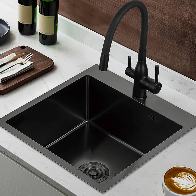 Zlewozmywak stalowy czarny grafitowy 50x50 + syfon GRATIS