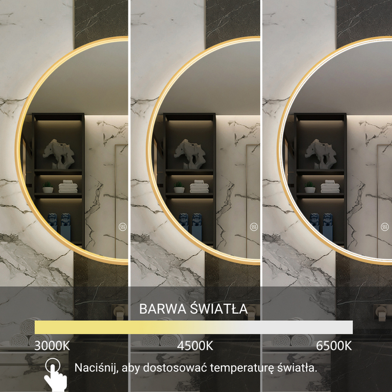 Lustro podświetlane LED 70 cm okrągłe H-2051G ze złotą ramą