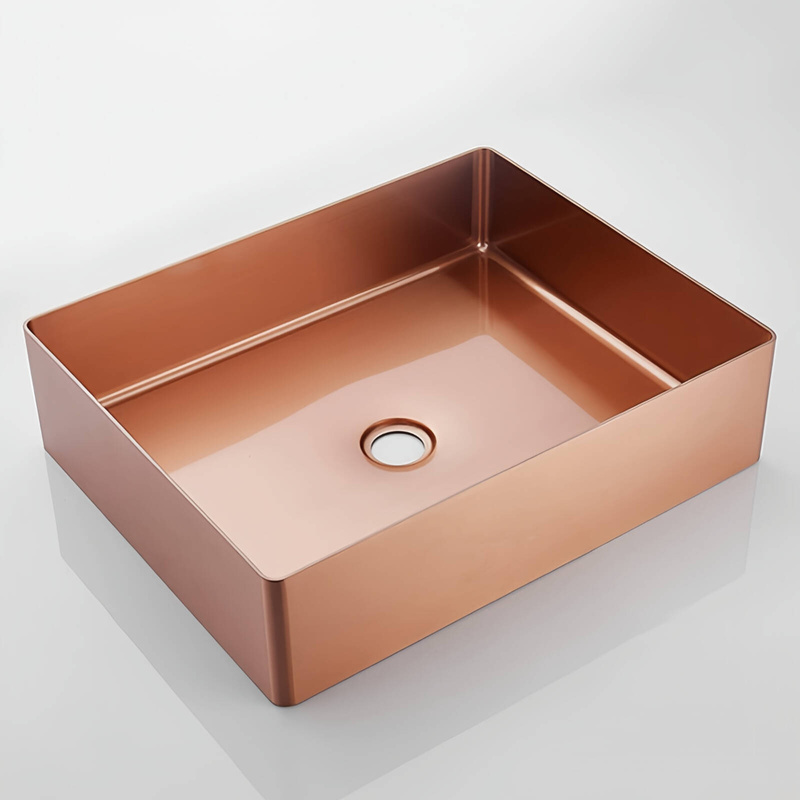 Umywalka stalowa nablatowa 50x35 miedziana rose gold + korek KLIK KLAK