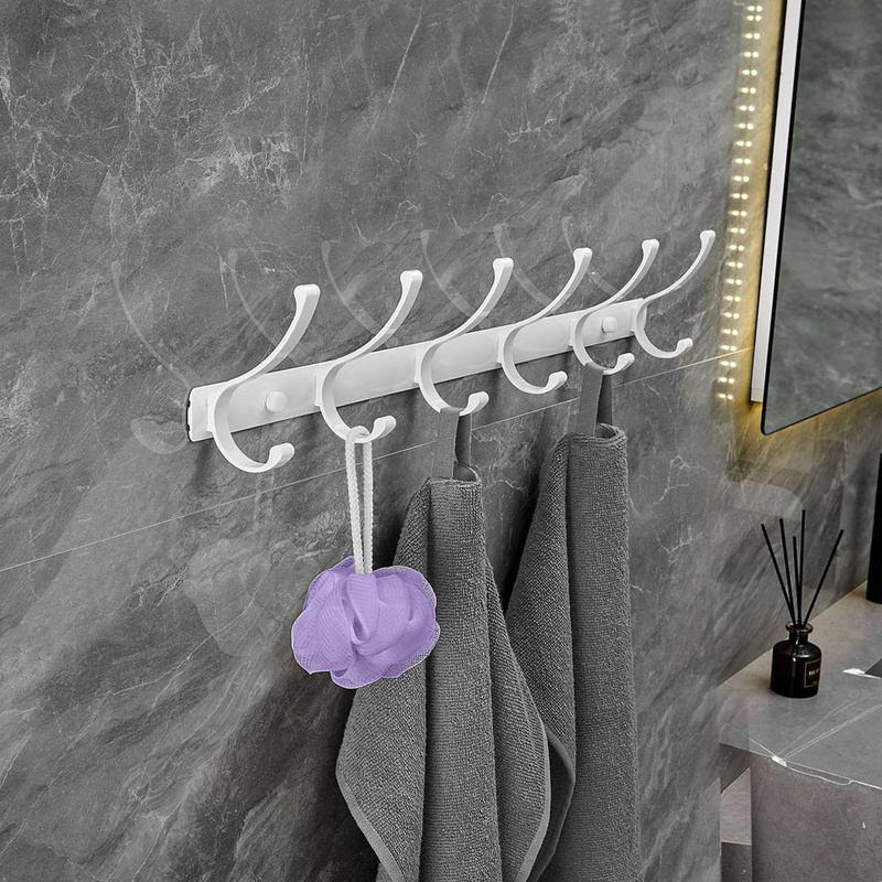 Wieszak łazienkowy FLOW biały w połysku 6-uchwytowy