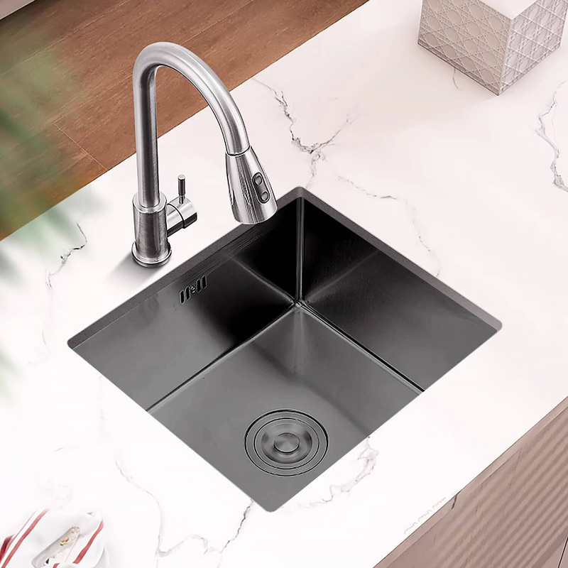 Zlewozmywak stalowy 49x44 czarny + syfon GRATIS podblatowy, podwieszany